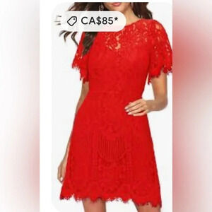 Vtg NWT red cocktail dress,M, lace,sheer,lined,fit&Flare,whimsical,fairy,Y2K